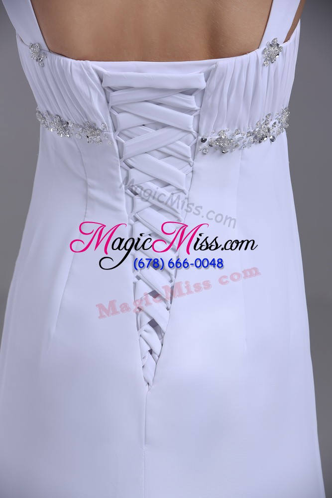 wholesale lovely empire sleeveless white wedding gown brush train lace up