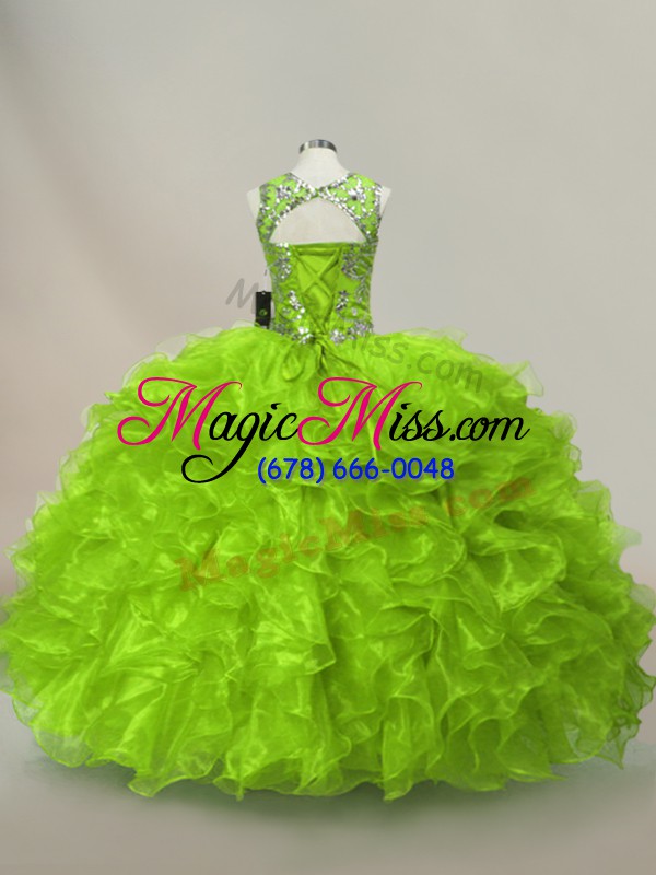 wholesale latest green ball gowns ruffles and sequins quinceanera gown lace up organza sleeveless floor length