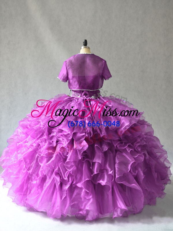 wholesale fitting purple strapless lace up beading and ruffles quinceanera dress sleeveless