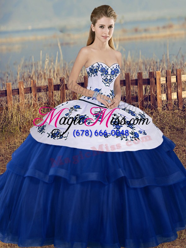 wholesale ball gowns 15 quinceanera dress royal blue sweetheart tulle sleeveless floor length lace up