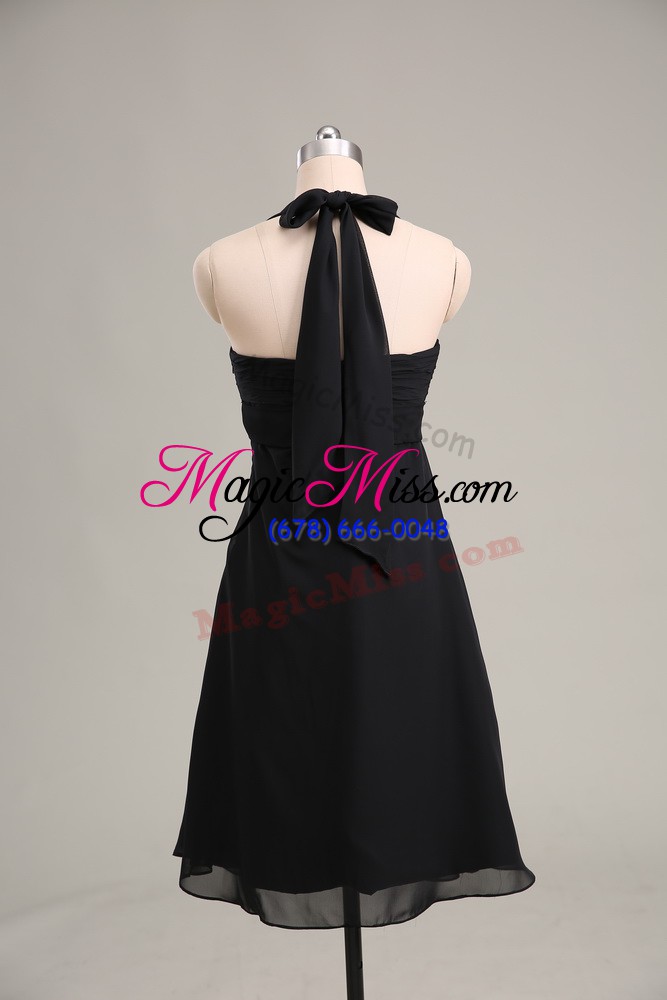 wholesale extravagant chiffon halter top sleeveless zipper ruching evening dress in black