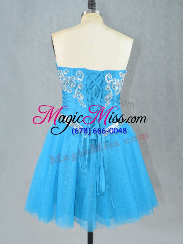 wholesale aqua blue sweetheart lace up beading prom gown sleeveless