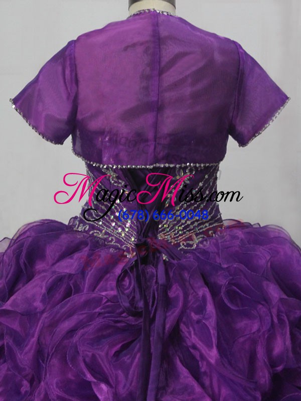 wholesale shining purple lace up sweet 16 dresses beading and ruffles sleeveless brush train