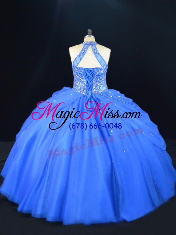 wholesale blue halter top neckline beading quinceanera dresses sleeveless lace up