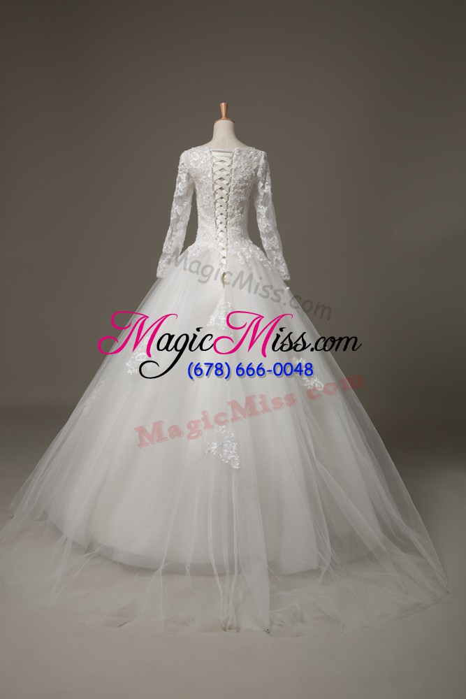 wholesale white 3 4 length sleeve brush train beading and lace bridal gown