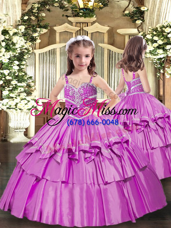 wholesale floor length lilac quinceanera dress taffeta sleeveless beading and ruffled layers