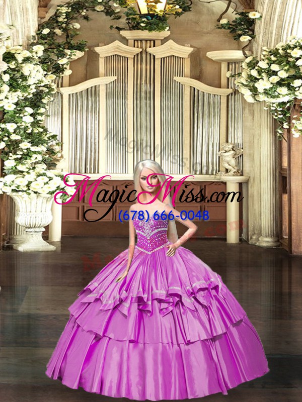 wholesale floor length lilac quinceanera dress taffeta sleeveless beading and ruffled layers