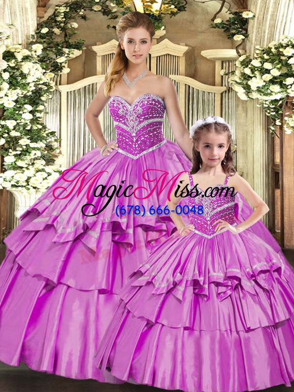 wholesale floor length lilac quinceanera dress taffeta sleeveless beading and ruffled layers