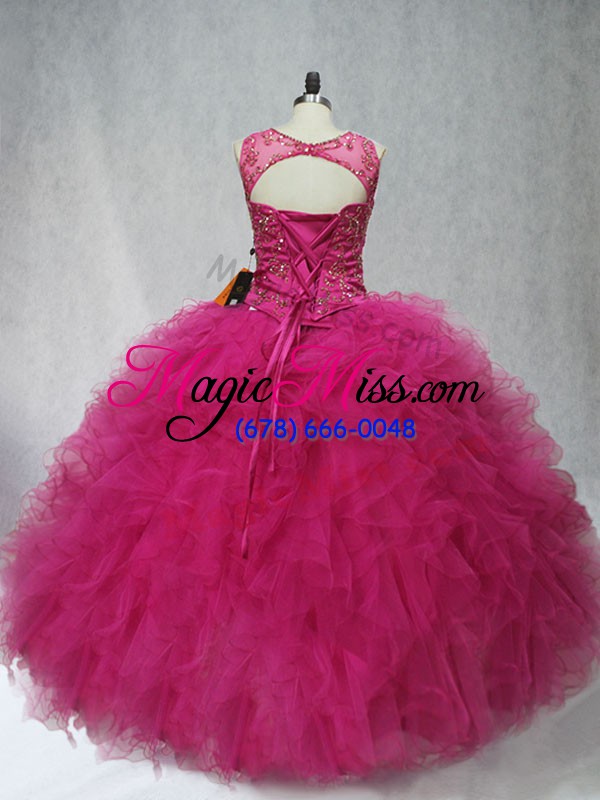 wholesale tulle sleeveless floor length quinceanera gowns and beading and ruffles