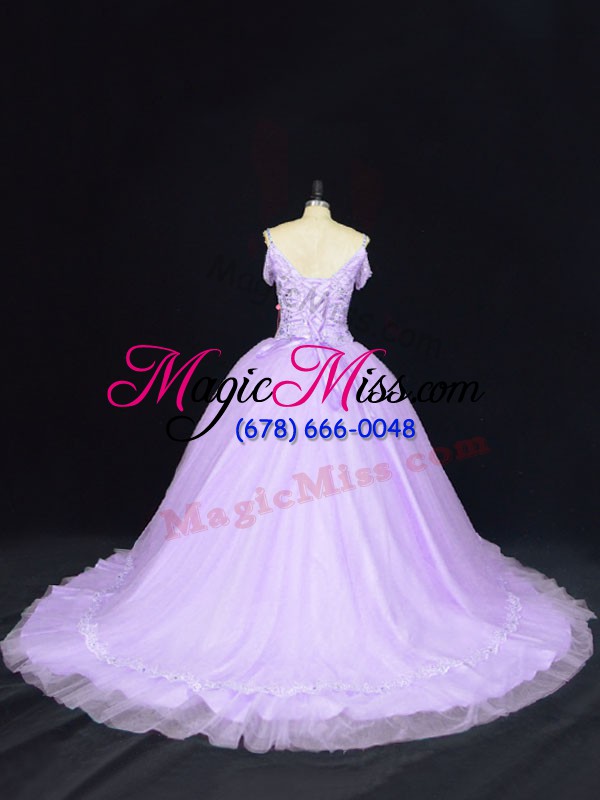 wholesale beautiful sleeveless beading lace up vestidos de quinceanera with lavender court train