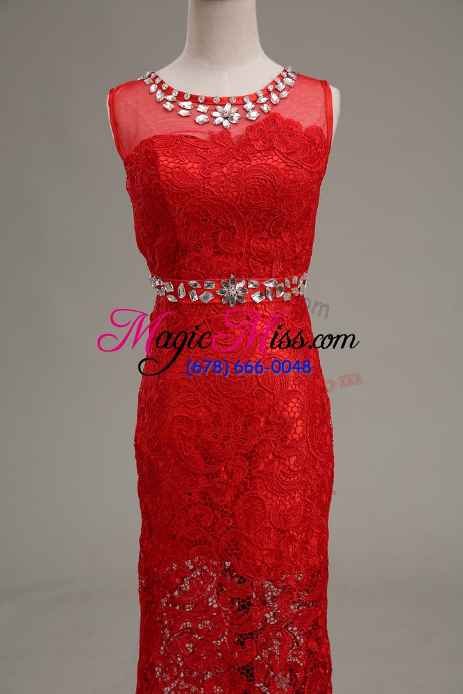 wholesale sexy red mother of the bride dress prom and party and wedding party with beading scoop sleeveless zipper