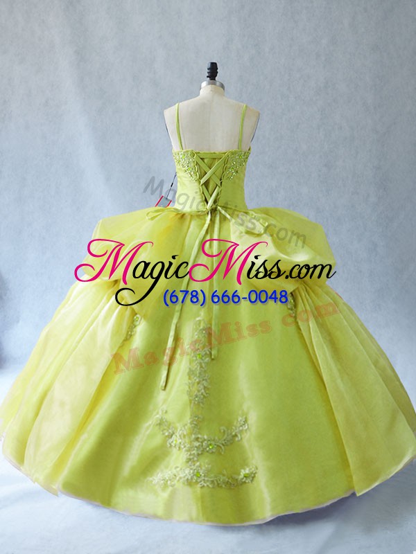 wholesale yellow green ball gowns straps sleeveless organza floor length lace up appliques ball gown prom dress