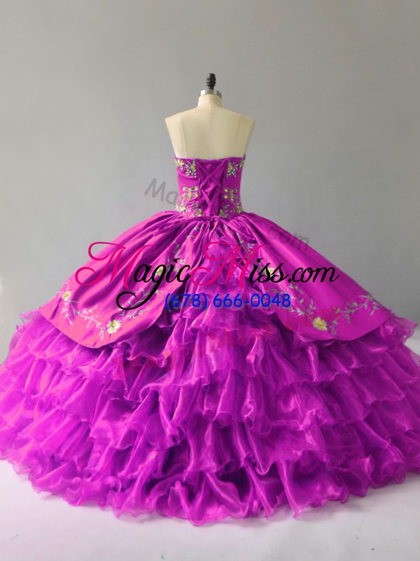 wholesale custom design sleeveless floor length embroidery and ruffles lace up vestidos de quinceanera with purple