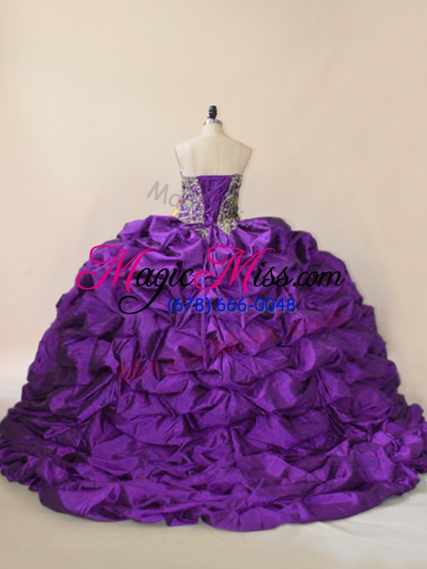 wholesale brush train ball gowns 15th birthday dress purple sweetheart taffeta and tulle sleeveless lace up