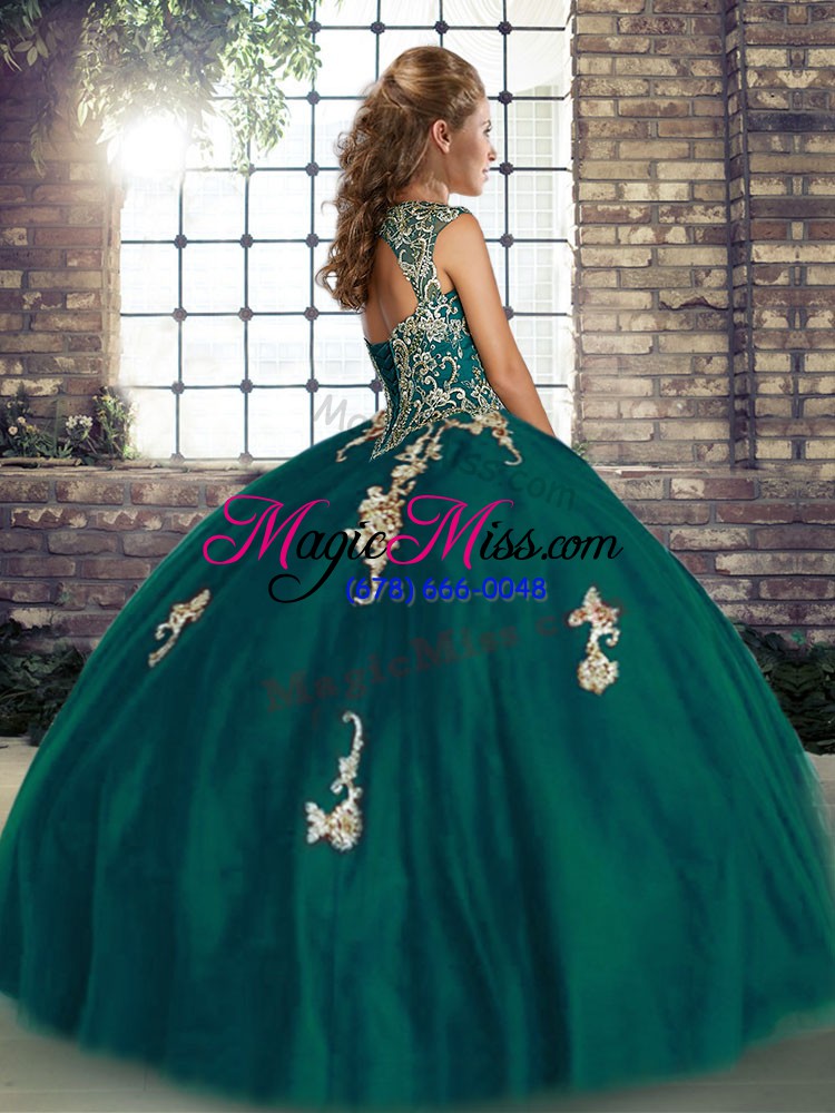 wholesale wonderful peacock green ball gowns beading and appliques 15 quinceanera dress lace up tulle sleeveless floor length