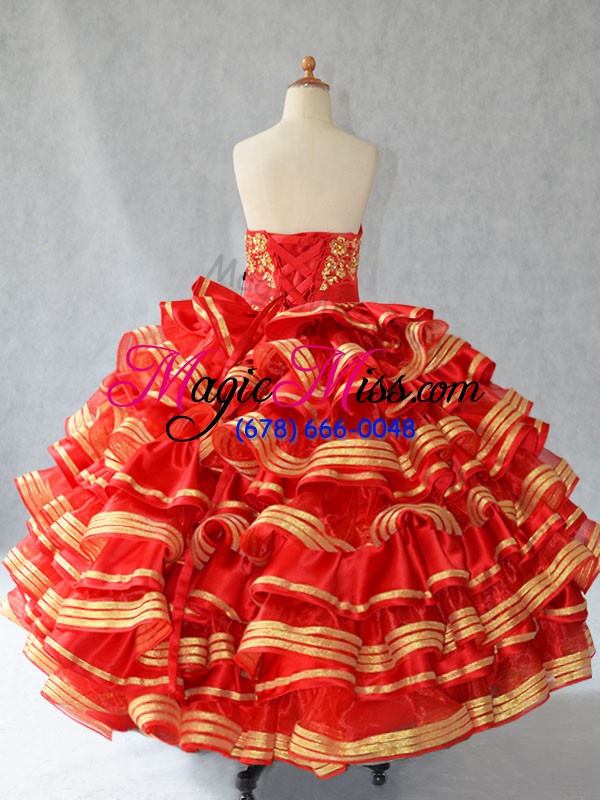 wholesale satin sleeveless floor length girls pageant dresses and embroidery and ruffled layers