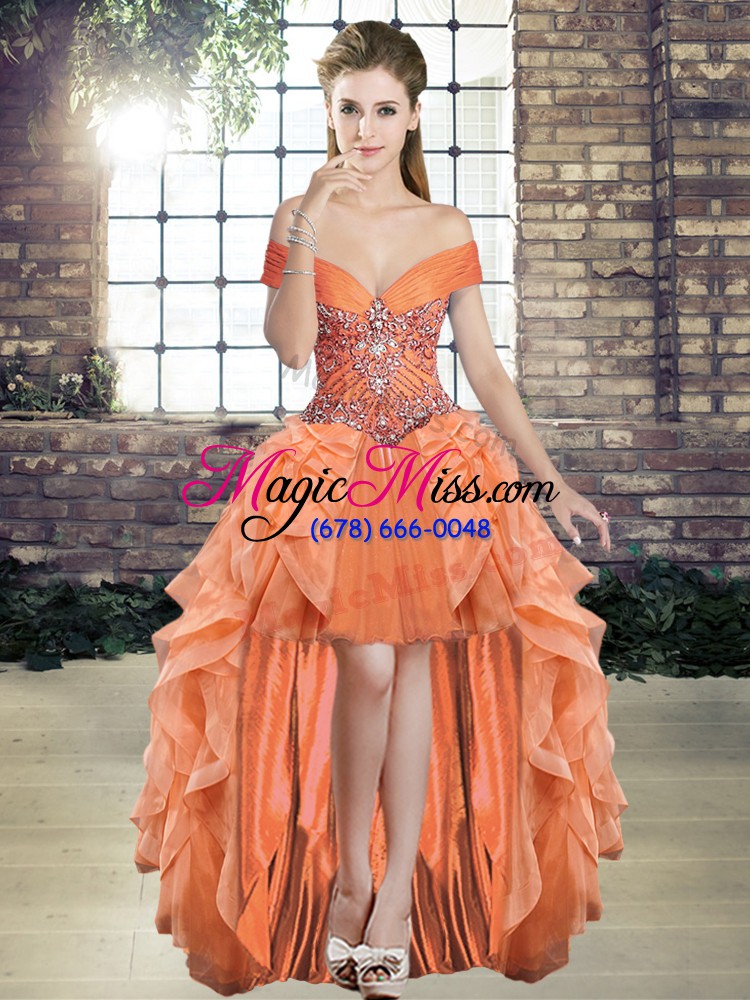 wholesale popular orange lace up quinceanera dress beading and ruffles sleeveless floor length