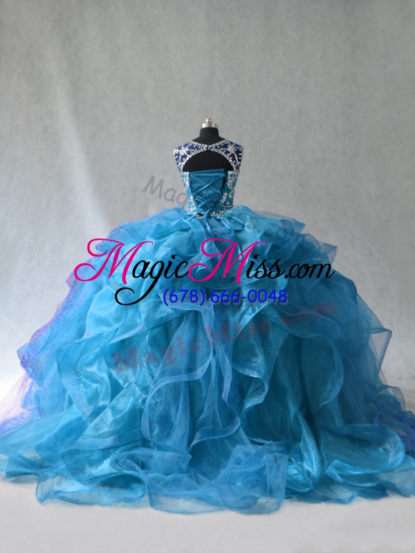 wholesale elegant sleeveless ruffles side zipper 15 quinceanera dress with blue