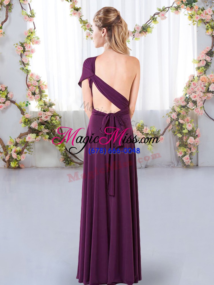 wholesale beauteous sleeveless floor length ruching criss cross bridesmaids dress with purple