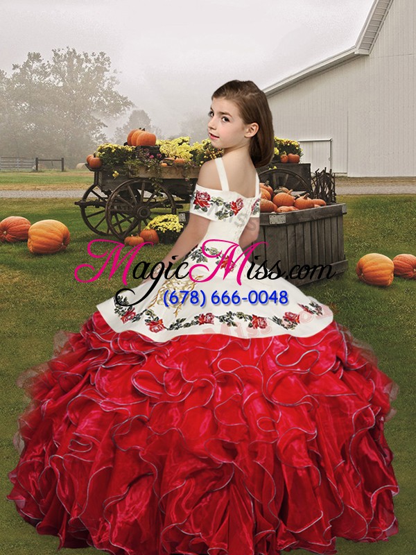 wholesale organza straps sleeveless lace up embroidery and ruffles little girl pageant gowns in turquoise