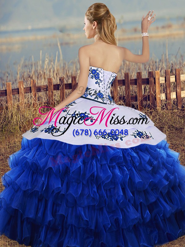 wholesale sexy royal blue lace up sweetheart embroidery and ruffled layers sweet 16 quinceanera dress organza sleeveless