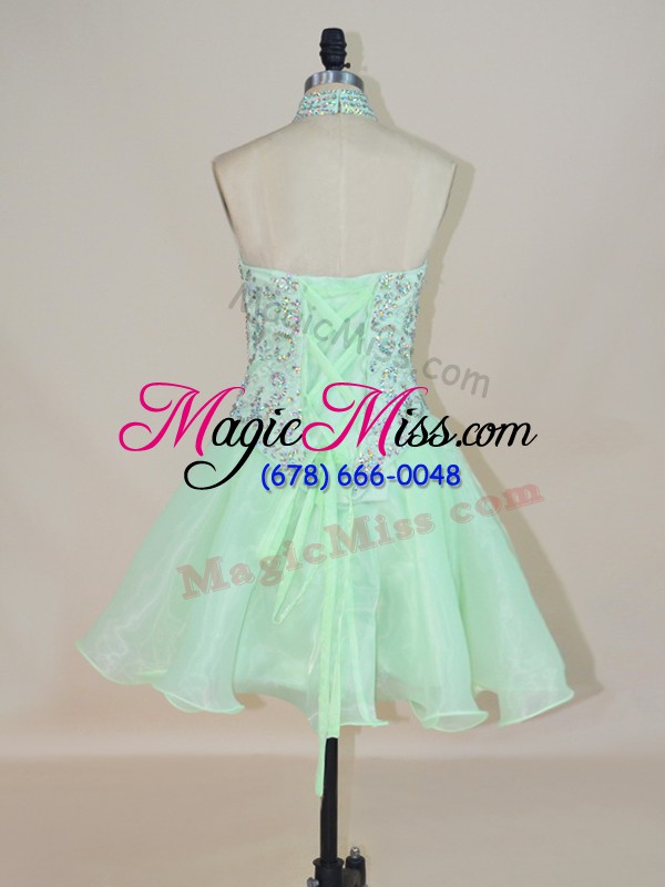 wholesale mini length lace up prom gown apple green for prom and party with beading