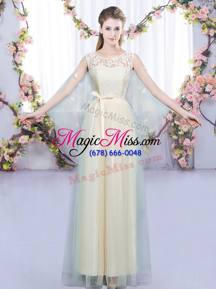 wholesale admirable champagne scoop neckline lace and bowknot wedding party dress sleeveless lace up