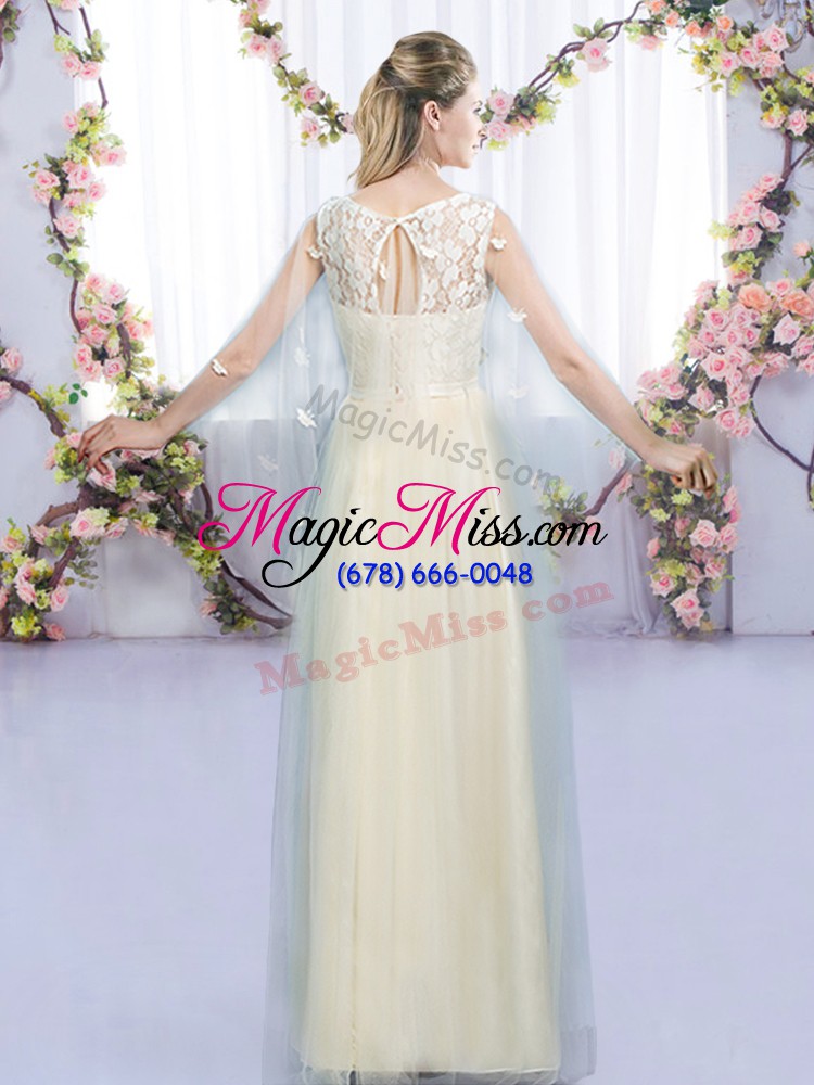 wholesale admirable champagne scoop neckline lace and bowknot wedding party dress sleeveless lace up