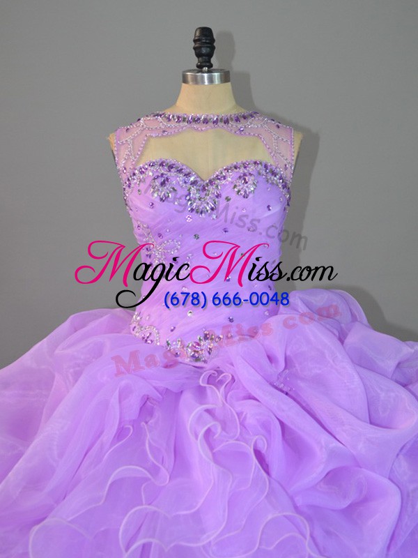 wholesale glittering organza scoop sleeveless lace up beading and ruffles quinceanera dresses in lavender