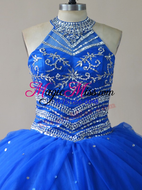 wholesale floor length ball gowns sleeveless royal blue ball gown prom dress lace up