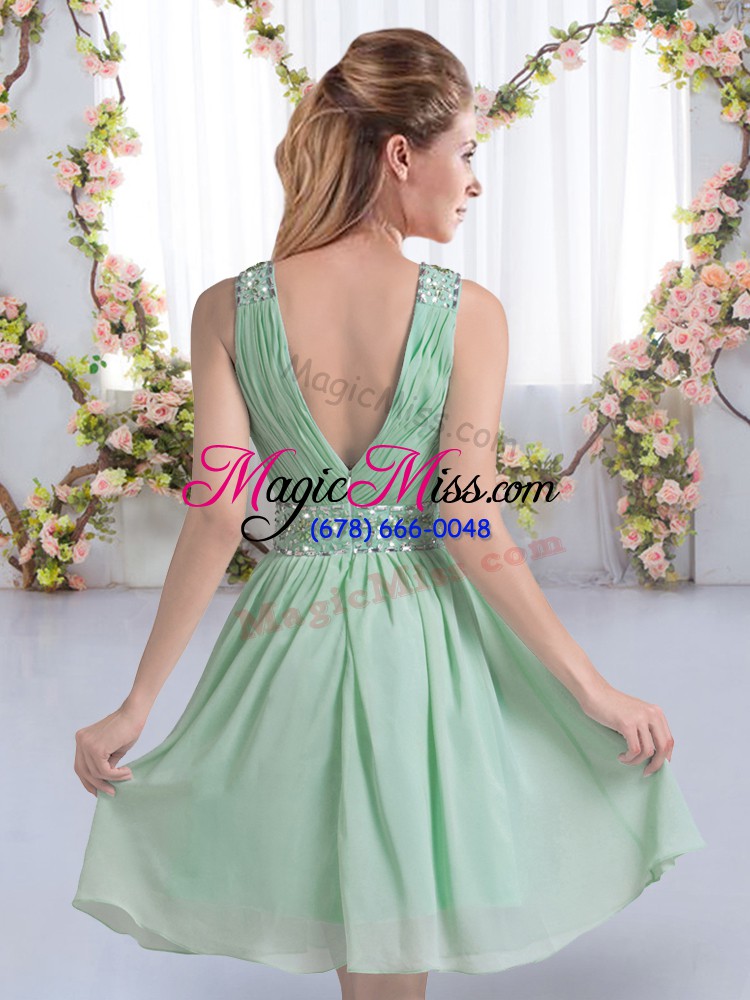 wholesale modest lavender chiffon zipper v-neck sleeveless knee length bridesmaid dresses beading