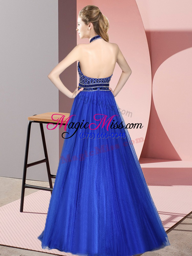 wholesale halter top sleeveless tulle evening dress beading backless