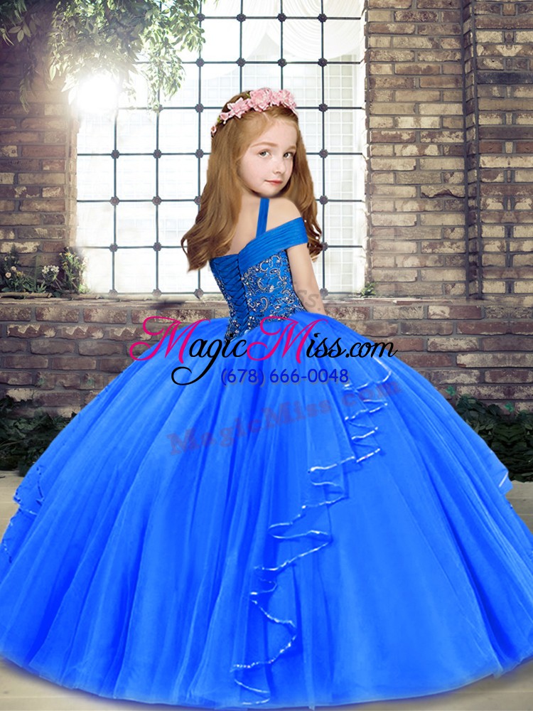 wholesale fuchsia ball gowns beading child pageant dress lace up tulle sleeveless floor length