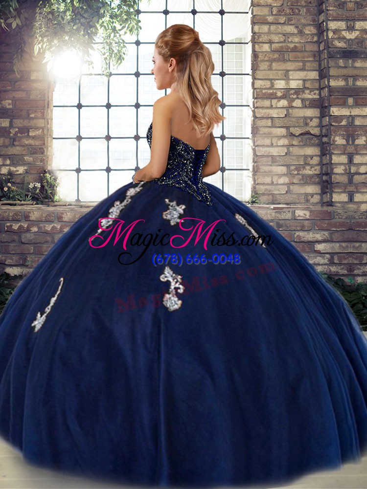 wholesale popular sweetheart sleeveless sweet 16 quinceanera dress floor length beading and appliques dark purple tulle