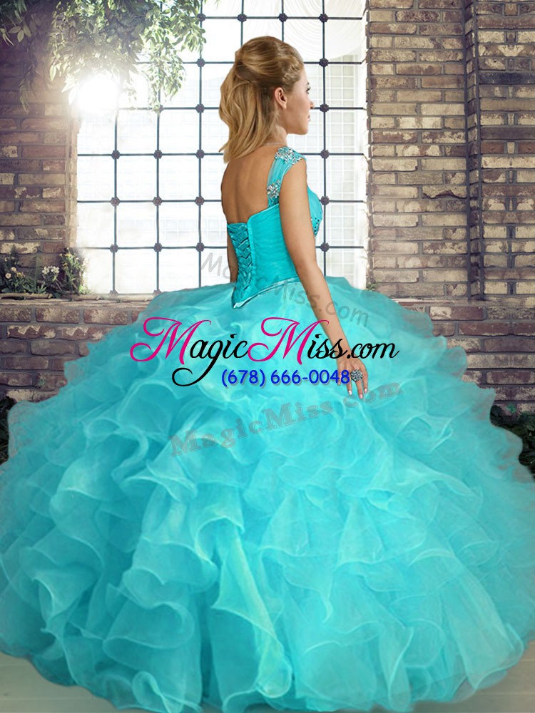 wholesale suitable blue sleeveless floor length beading and ruffles lace up sweet 16 dresses