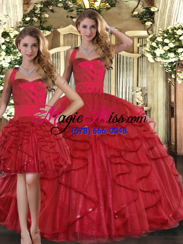 wholesale floor length red sweet 16 dresses straps sleeveless lace up