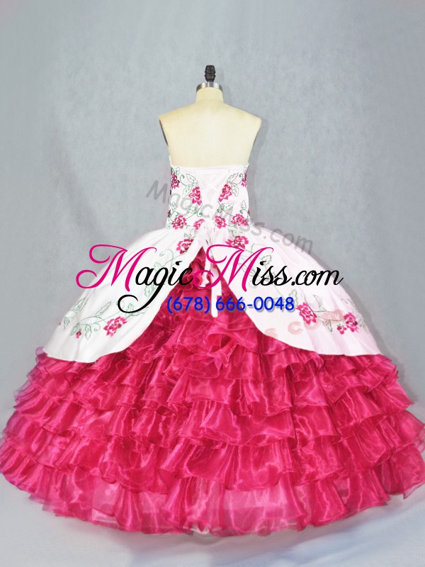 wholesale hot pink quinceanera gowns sweet 16 and quinceanera with embroidery and ruffled layers sweetheart sleeveless lace up