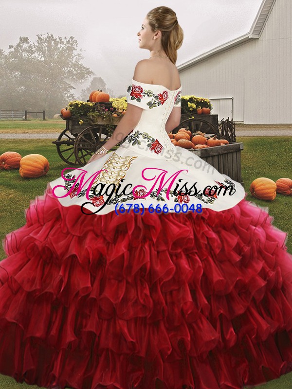 wholesale affordable sleeveless embroidery and ruffled layers lace up quinceanera gowns