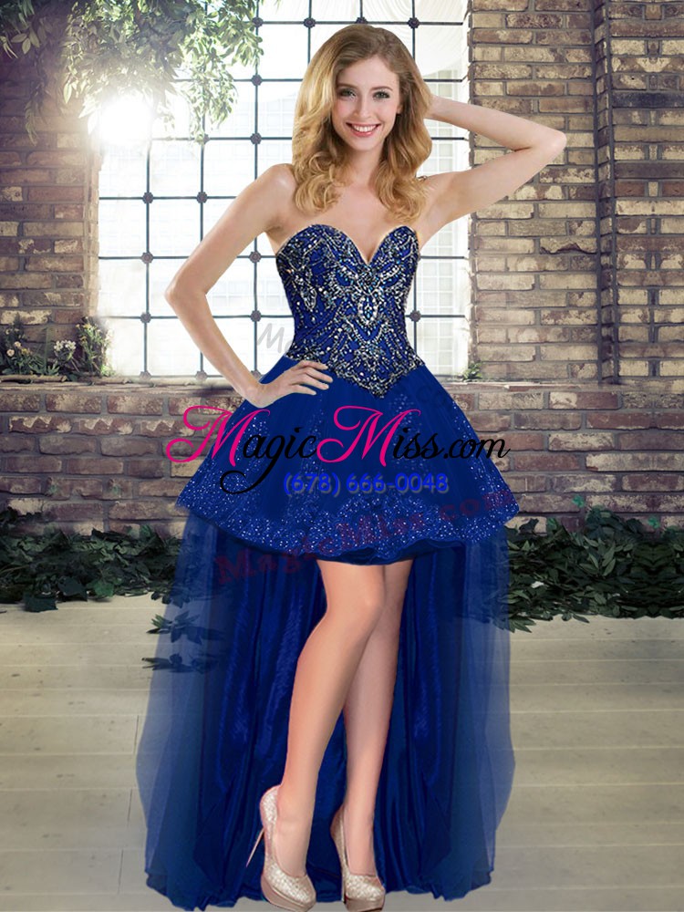 wholesale sweet sleeveless tulle floor length lace up quinceanera gown in royal blue with beading and appliques