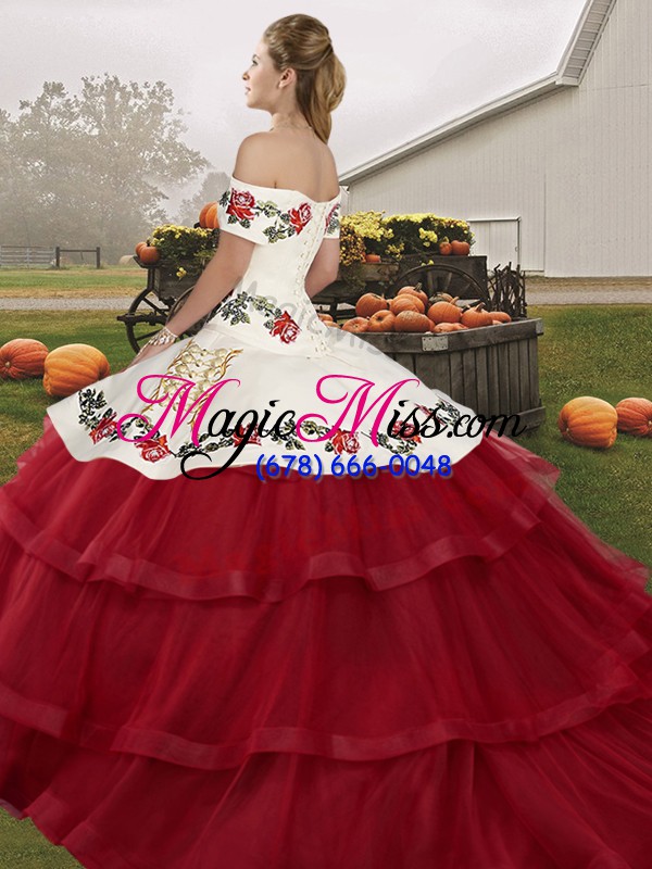 wholesale exquisite off the shoulder sleeveless brush train lace up sweet 16 dresses purple tulle