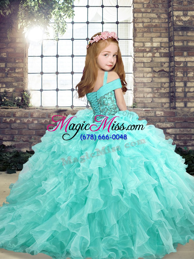 wholesale simple lavender ball gowns beading and ruffles pageant dress toddler lace up organza sleeveless floor length