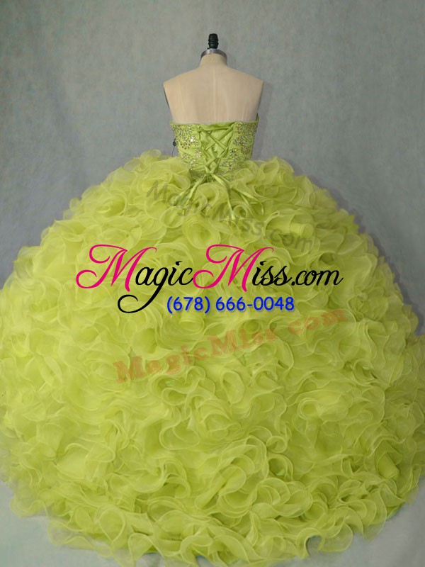 wholesale yellow green lace up 15th birthday dress beading and ruffles sleeveless brush train