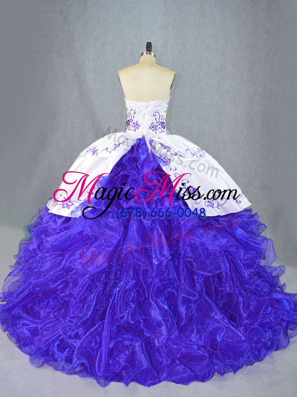 wholesale excellent blue and white sleeveless organza brush train lace up sweet 16 dress for sweet 16 and quinceanera