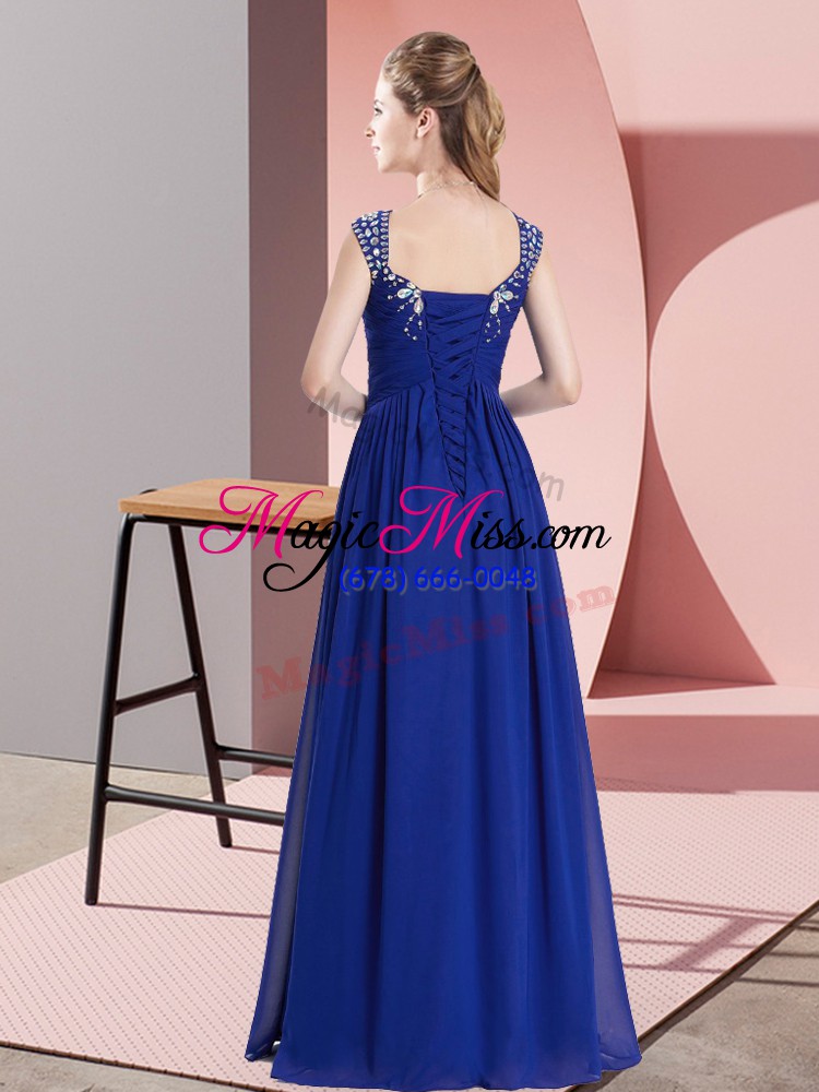 wholesale exceptional eggplant purple empire chiffon straps cap sleeves beading floor length lace up prom gown