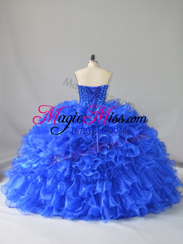 wholesale exceptional sleeveless lace up floor length ruffles and sequins ball gown prom dress