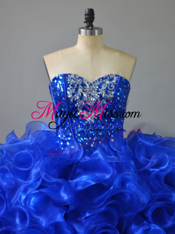 wholesale exceptional sleeveless lace up floor length ruffles and sequins ball gown prom dress