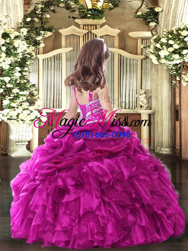 wholesale fantastic floor length fuchsia little girl pageant gowns organza sleeveless beading and ruffles