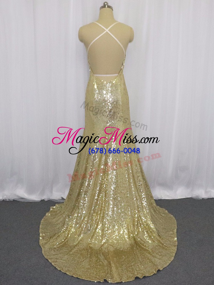 wholesale wonderful sequined sleeveless prom dresses brush train and sequins