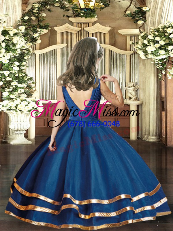 wholesale beauteous floor length backless pageant gowns for girls navy blue for party and sweet 16 and wedding party with beading