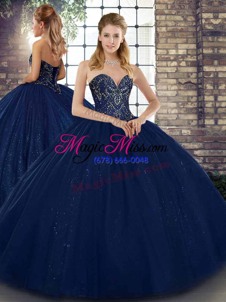 wholesale navy blue sweetheart neckline beading quinceanera dress sleeveless lace up